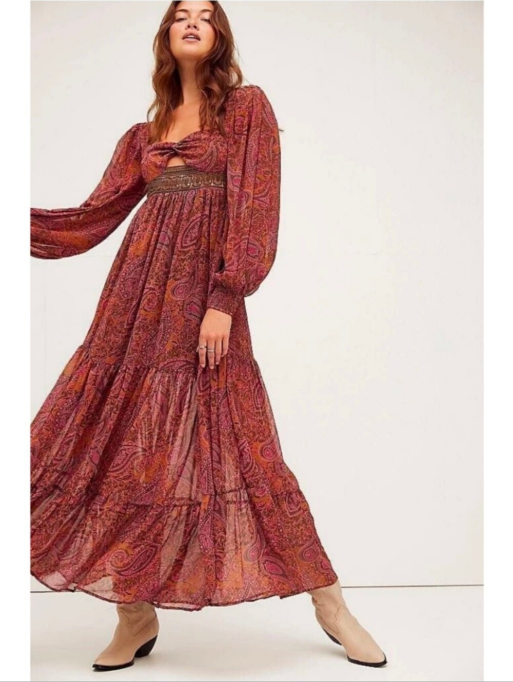 Free People Folklore Paisley Maxi Dress Rust Plum Nwot - Picture 2 of 10